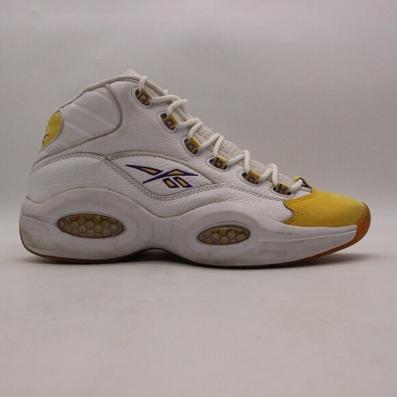 Reebok Question Mid Mens Size 11 White Yellow Basketball Shoes Sneakers - Picture 1 of 10